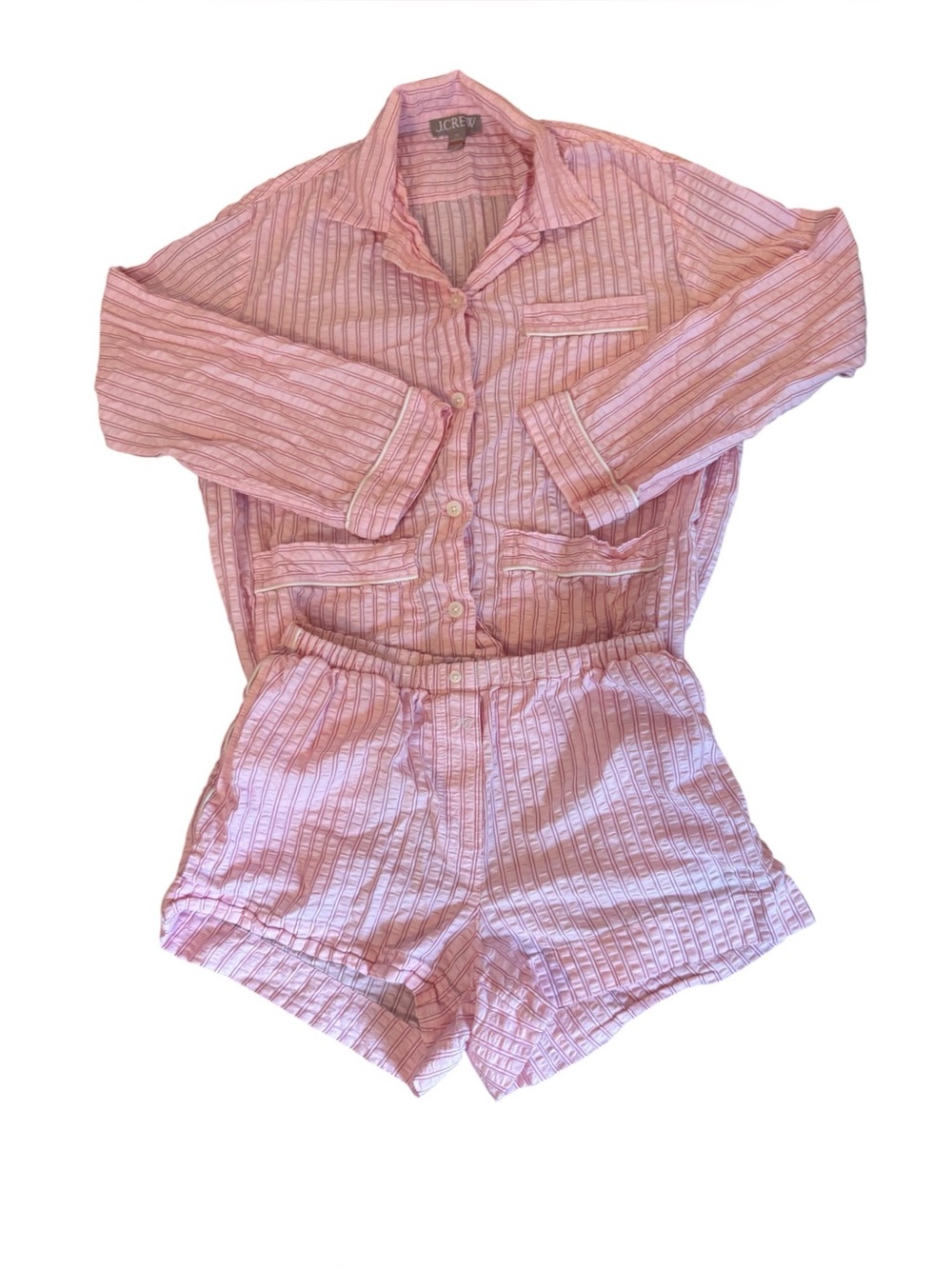 J Crew Seersucker Pajamas Short Set Womens Size XS Pink Striped